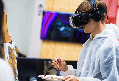 boy wearing a VR headset